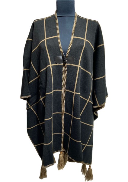 Akmoda Kalın Kışlık Triko Uzun Bayan Panço