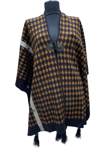 Akmoda Kalın Kışlık Triko Uzun Bayan Panço