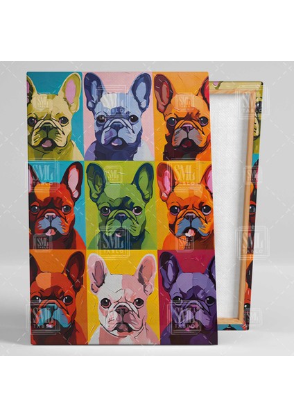 Fransız Bulldog Portesi Pop Art Hayvan Sevimli Köpek Dikey Kanvas Tablo fiyatları