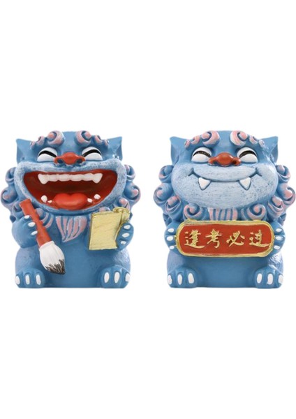 2 Adet Karikatür Mini Aslan Heykelleri Çin Aslan Figürleri Masaüstü Ofis Için 5X5X5.5CM Mavi (Yurt Dışından)