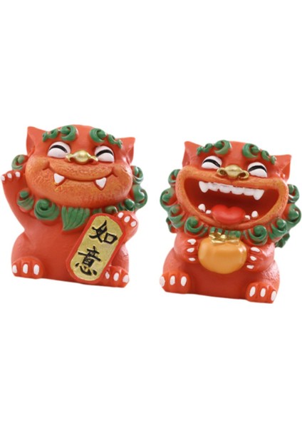 2 Adet Karikatür Mini Aslan Heykelleri Çin Aslan Figürleri Masaüstü Ofis Için 5X5X5.5CM Kırmızı (Yurt Dışından) fırsatları