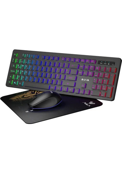 AC208 Rainbow 2.4GHz Kablosuz Şarjlı Türkçe Q Klavye / Mouse ve Mousepad Seti