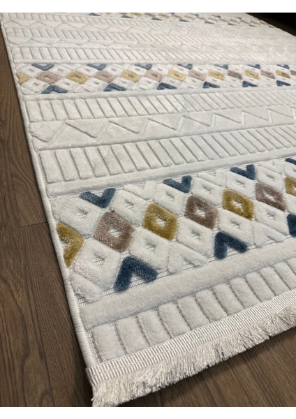 Ecosıa Iskandinav Halı Krem -Mavi Modern Salon Halı Koridor Halısı Yolluk Oturma Odası Saçaklı Halı indirimleri