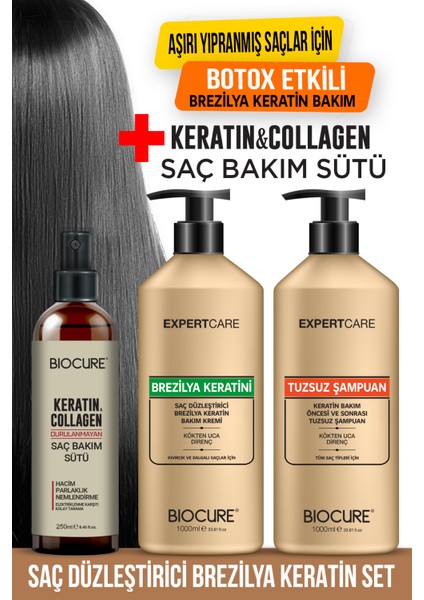 Saç Düzleştirici Keratin Bakım Seti / Brezilya Fönü + Keratin Saç Bakım Sütü