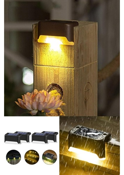 4 Adet L Solar LED Güneş Enerjili Su Geçirmez Köşebent LED Işık Merdiven Veranda