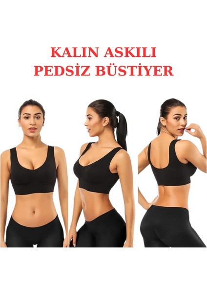 Göğüs Toparlayıcı Kalın Askılı Pedsiz Sütyen Korse Spor Sütyen Büstiyer Yarım Atlet