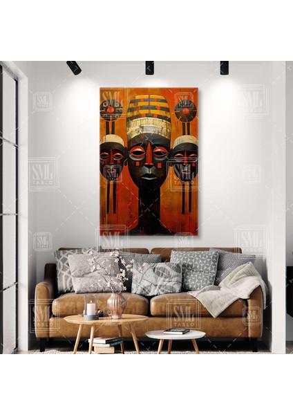 Etnik Ahşap Afrikan Maskeleri Afrika Yaşamı Dikey Kanvas Tablo