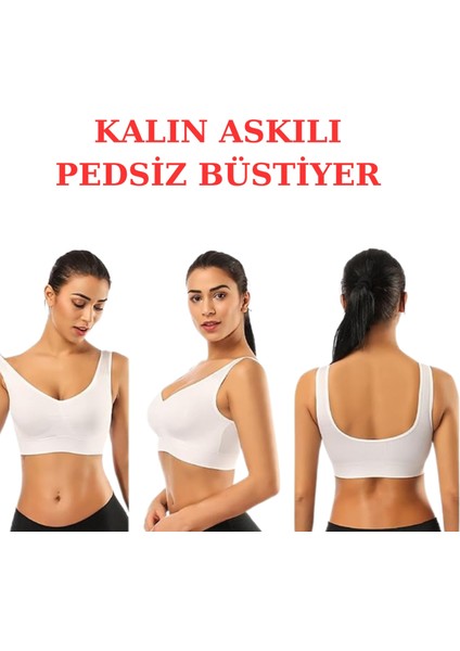 Göğüs Toparlayıcı Kalın Askılı Pedsiz Sütyen Korse Spor Sütyen Büstiyer Yarım Atlet