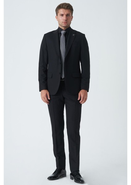 Cardiff T2454 Slim Fit 6 Drop Düz Takım Elbise Siyah
