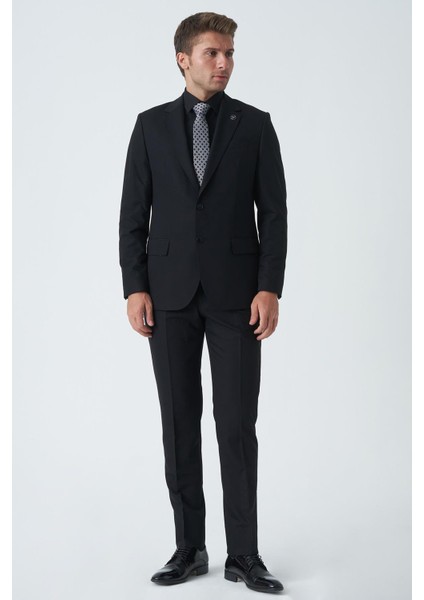 Cardiff T2454 Slim Fit 6 Drop Düz Takım Elbise Siyah