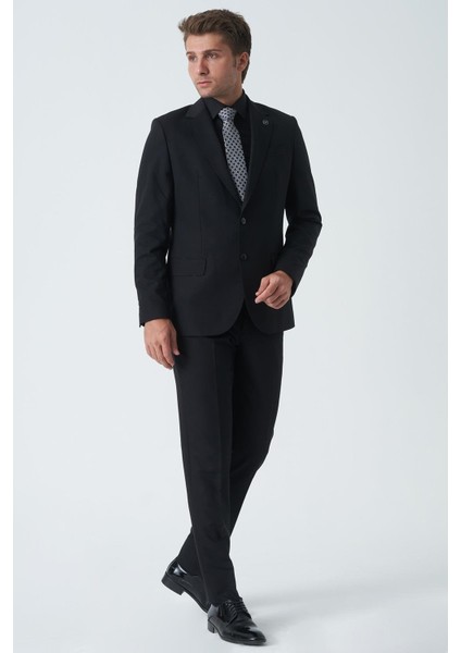 Cardiff T2454 Slim Fit 6 Drop Düz Takım Elbise Siyah