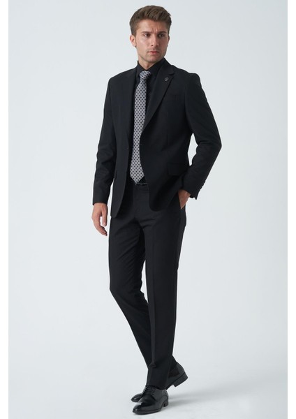 Cardiff T2454 Slim Fit 6 Drop Düz Takım Elbise Siyah