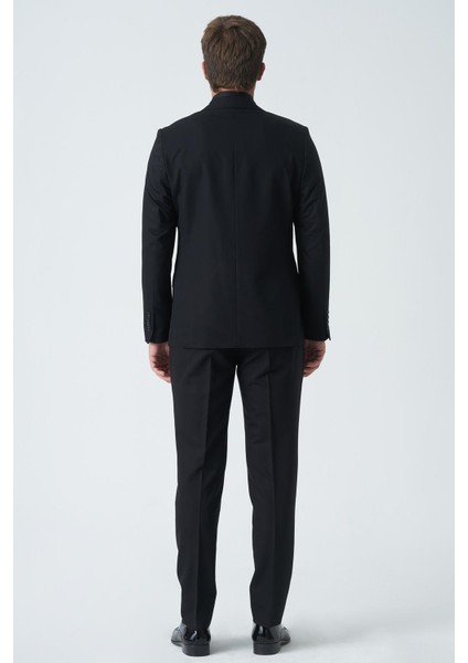 Cardiff T2454 Slim Fit 6 Drop Düz Takım Elbise Siyah