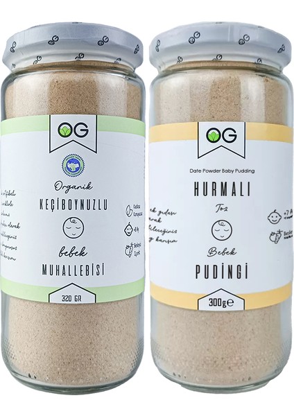 OG natural Organik Keçiboynuzlu Bebek Muhallebisi ve Hurmalı Bebek pudingi seti