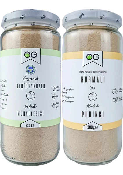 OG natural Organik Keçiboynuzlu Bebek Muhallebisi ve Hurmalı Bebek pudingi seti