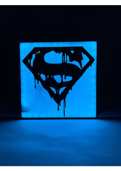 Superman - Rgb Led Işıklı 3 Boyutlu Tabela - 20cm X 20cm X 2cm (Bluetooth Kontrollü)