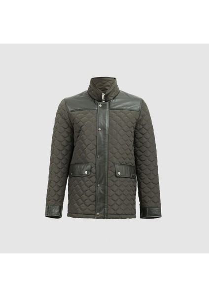 Erkek Kapitone Deri Mont [810015], Haki Yeşil, 3xl
