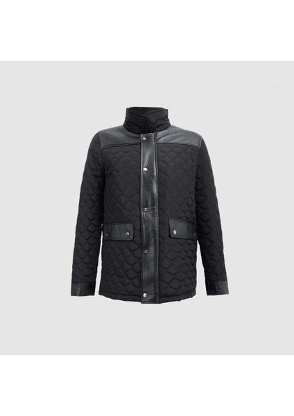 Erkek Kapitone Deri Mont [810015], Lacivert, 3xl