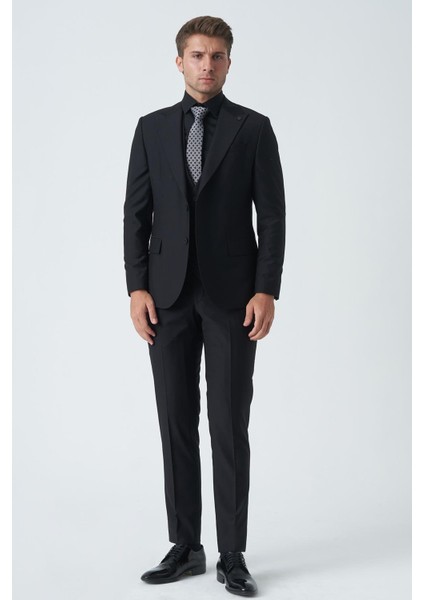 Canterbury TY2453 Slim Fit 6 Drop Düz Yelekli Takım Elbise Siyah fiyatları