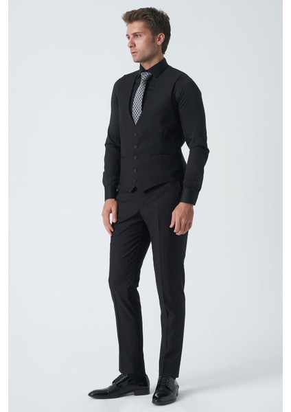 Canterbury TY2453 Slim Fit 6 Drop Düz Yelekli Takım Elbise Siyah modelleri