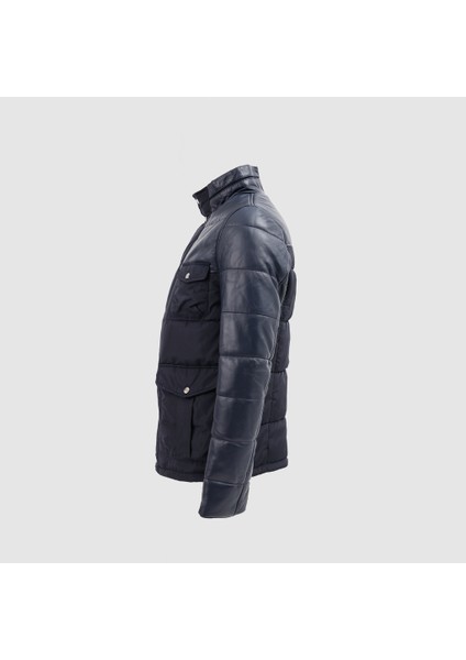 Erkek Şişme Mont Hakiki Deri Detaylı Lacivert M Modeli Şıklık ve Konfor Sunar fiyatları