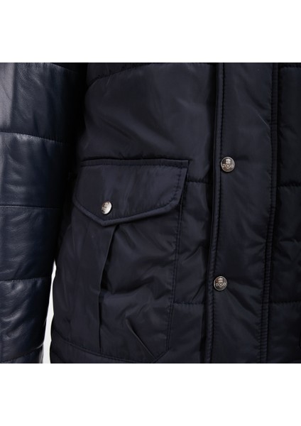 Erkek Şişme Mont Hakiki Deri Detaylı Lacivert M Modeli Şıklık ve Konfor Sunar fırsatları