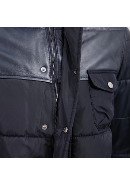 Erkek Şişme Mont Hakiki Deri Detaylı Lacivert M Modeli Şıklık ve Konfor Sunar indirimleri