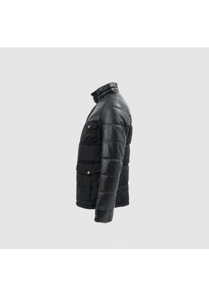 Erkek Şişme Deri Mont [810017], Siyah, 3xl