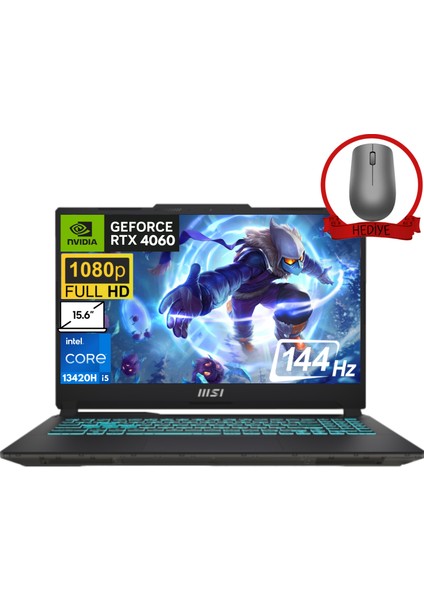 Msı Cyborg 15 Intel Core I5-13420H 8gb 512GB SSD 8GB/RTX4060 15.6" 144Hz Fdos Full Hd Taşınabilir Bilgisayar A13VF-896XTR-A1 & Anzar Mouse