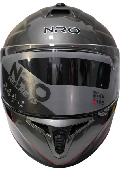 X001 Kapalı Kask Gri-Kırmızı