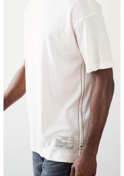 Unisex Pis Yaka Basic Eteği Armalı Oversize Kalıp Tişört 1014