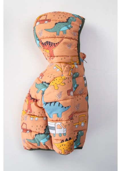 Özel Tasarım Trend Kamyonet ve Dinozor Desenli Içi Kürklü Kışlık Polar Astarlı Kapüşonlu Şişme Mont modelleri