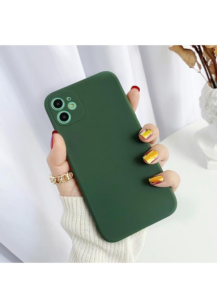 Iphone Lansman Likid Silikon Kamera Korumalı Kılıf Koyu Yeşil-Iphone Xr