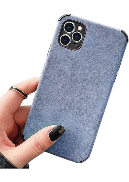 Tiger Köşe Korumalı Antik Deri Telefon Kılıfı Lacivert-Iphone 13