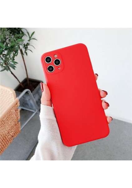 Iphone Lansman Likid Silikon Kamera Korumalı Kılıf Kırmızı-Iphone 11 Pro Max