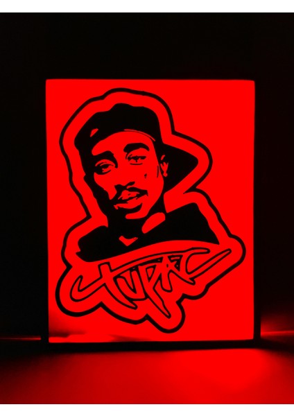 Tupac Shakur - Rgb LED Işıklı 3 Boyutlu Tabela - 16CM x 20CM x 2cm (Bluetooth Kontrollü)