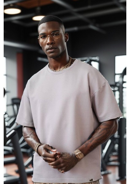 Unisex Bisiklet Yaka 2 Iplik Basic Oversize Penye Tişört 1009