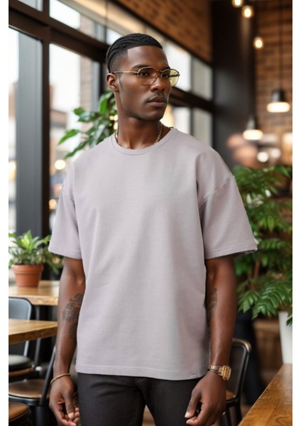 Unisex Bisiklet Yaka 2 Iplik Basic Oversize Penye Tişört 1009 fiyatları