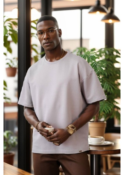 Unisex Bisiklet Yaka 2 Iplik Basic Oversize Penye Tişört 1009 modelleri