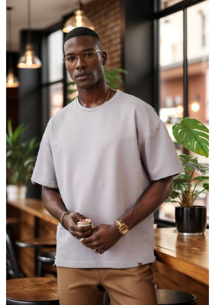 Unisex Bisiklet Yaka 2 Iplik Basic Oversize Penye Tişört 1009 fırsatları