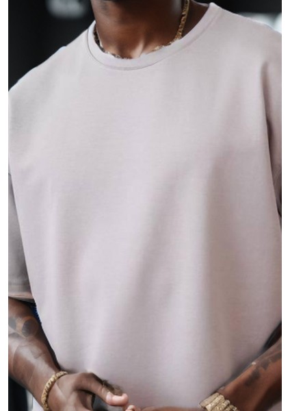 Unisex Bisiklet Yaka 2 Iplik Basic Oversize Penye Tişört 1009 indirimleri