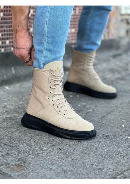 Bej Kömür Süet Uzun Bağcıklı Bot