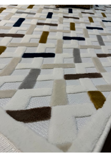 Iskandinav Halı Çapraz Model Krem Modern Salon Halı Koridor Halısı Yolluk Oturma Odası Saçaklı Halı indirimleri