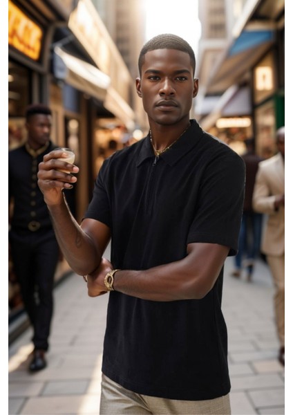 Erkek Polo Yaka Fermuarlı Regular Kesim Penye Tişört 1008 fiyatları