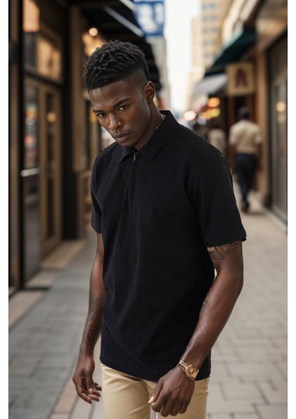 Erkek Polo Yaka Fermuarlı Regular Kesim Penye Tişört 1008 indirimleri