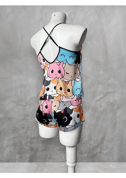 Kedi Baskılı Şortlu Takım modelleri