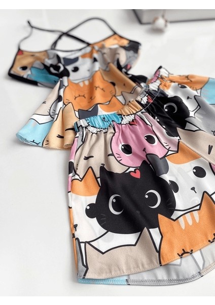 Kedi Baskılı Şortlu Takım indirimleri