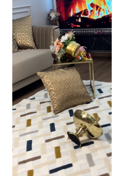 Iskandinav Halı Çapraz Model Krem Modern Salon Halı Koridor Halısı Yolluk Oturma Odası Saçaklı Halı