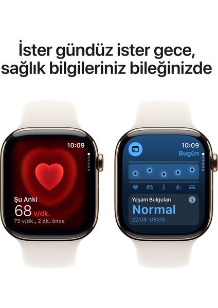 Watch Series 10 GPS + Cellular, 42 mm Altın Rengi Titanyum Kasa ve Yıldız Işığı Spor Kordon - M/L indirimleri