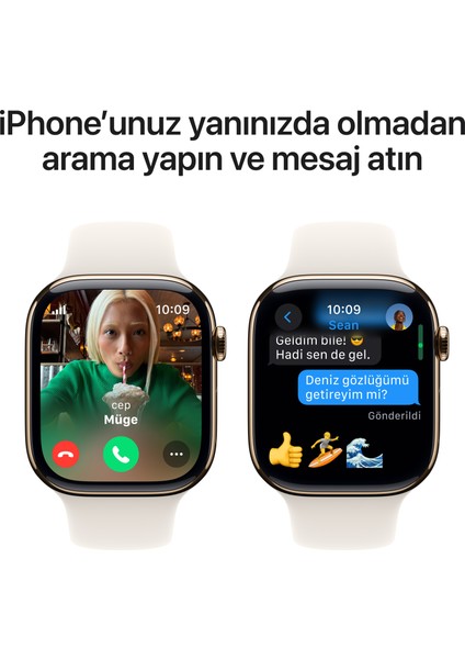 Watch Series 10 GPS + Cellular, 42 mm Altın Rengi Titanyum Kasa ve Yıldız Işığı Spor Kordon - M/L